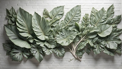 Панно AG-VL-006, Voluminous leaves, Design Studio 3D